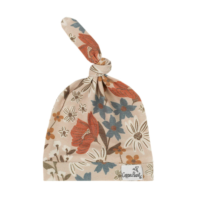 caption-Knotted Baby Hat in Eden Floral Pattern