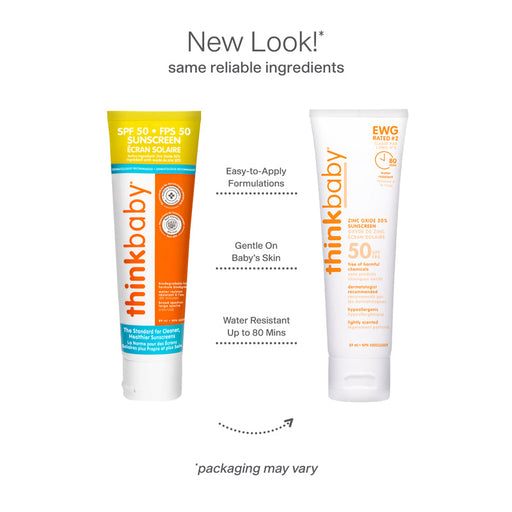 caption-Same Reliable Ingredients and a new look for Think Baby Sunscreen