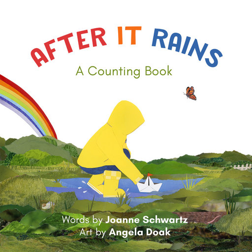 caption-A Counting Board Book about the rain by artist Angela Doak and Joanne Schwartz