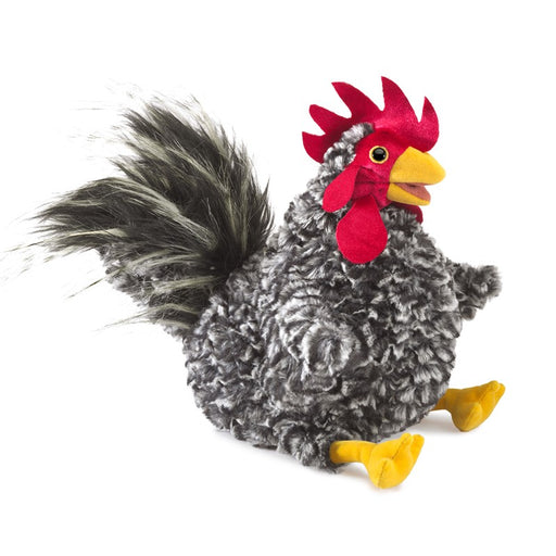 caption-Barred Rock Rooster Puppet with fine feather detail