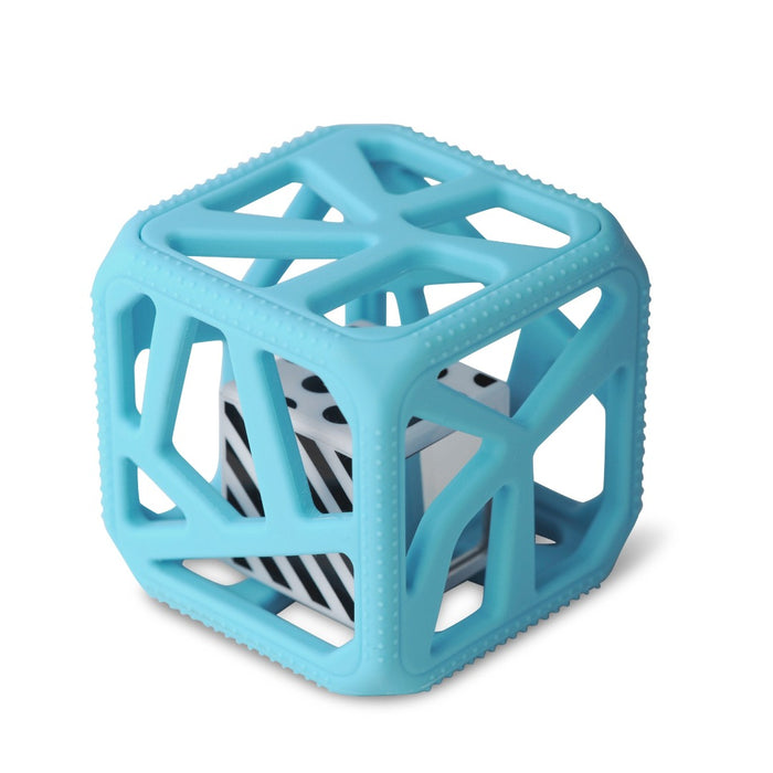 caption-Blue Chew Cube Teething Toy