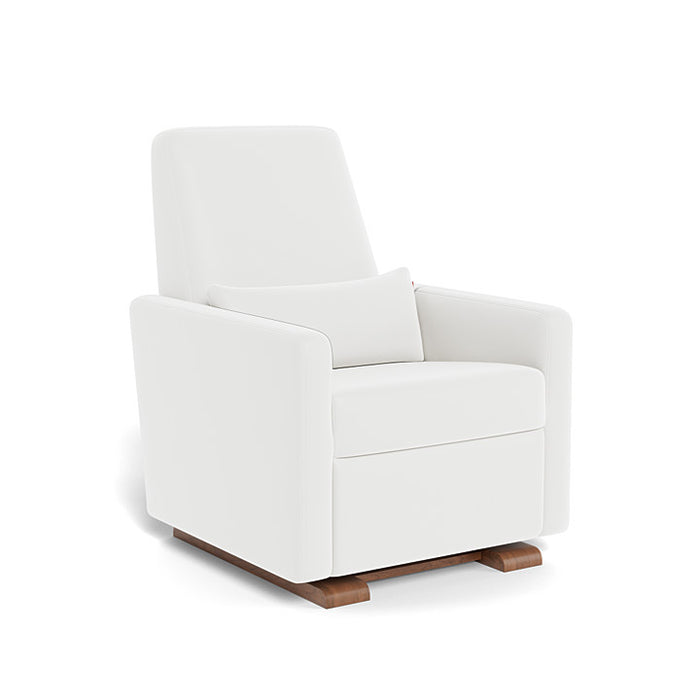 caption-Monte Grano Recliner in White Enviroleather on Walnut  Base