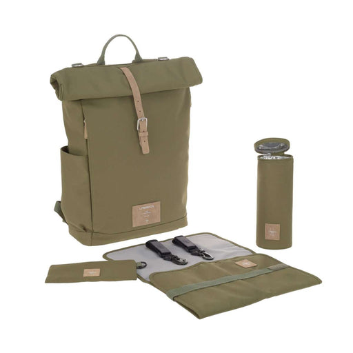 caption-Included accessories with Rolltop Diaper bag in Olive Green