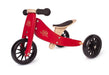 Kinderfeet Tiny Tot wooden tricycle and balance bike in cherry red. This two in one bike is excellent for children as young as 12 months.