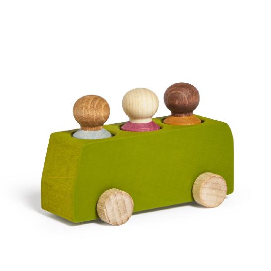 caption-Wooden Toy Bus in Lime Green with 3 figures from Lubulona