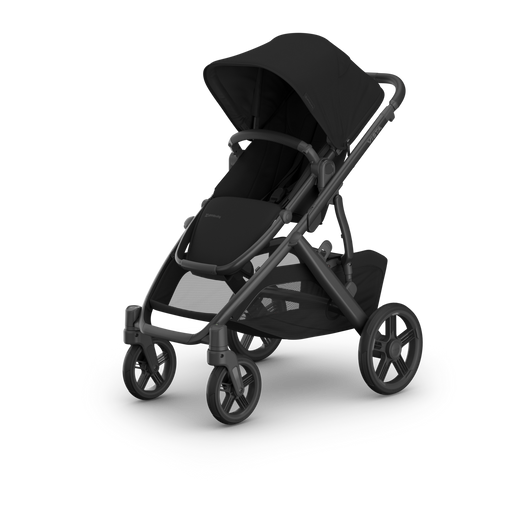 Black stroller on a white background