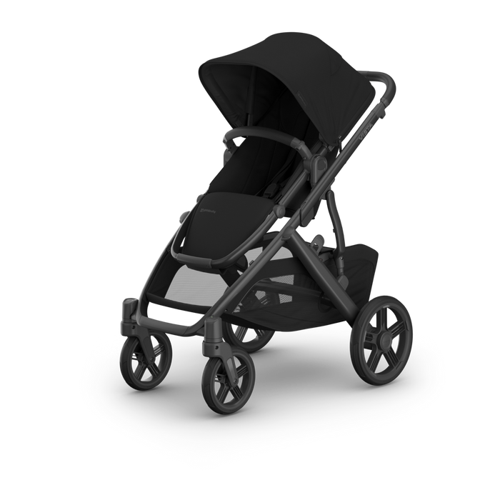 Black stroller on a white background