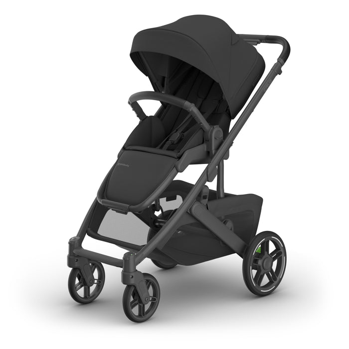 UPPAbaby Cruz V3 Stroller in Jake black with black leather handlebar on a white background