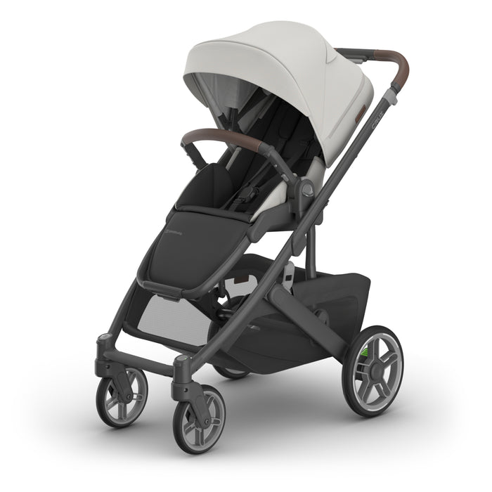UPPAbaby Cruz V3 Stroller with a gray canopy and black seat on a white background