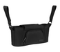Black bag stroller organizer with straps on a white background