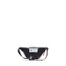 Black waist bag with colorful floral pattern on a white background