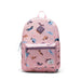 Pink backpack with animal pattern on a white background