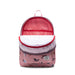 Pink backpack with a pattern on a white background
