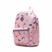 Pink backpack with animal pattern on a white background
