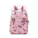 Pink backpack with animal pattern on a white background