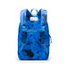 Blue backpack with shark pattern on a white background