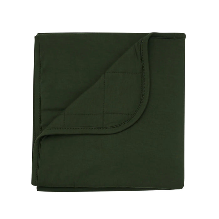 Green quilted bamboo blanket on a white background