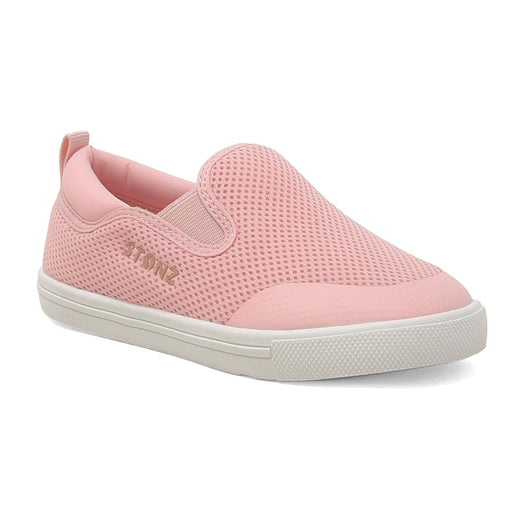 Pink slip-on sneaker with white sole on a white background