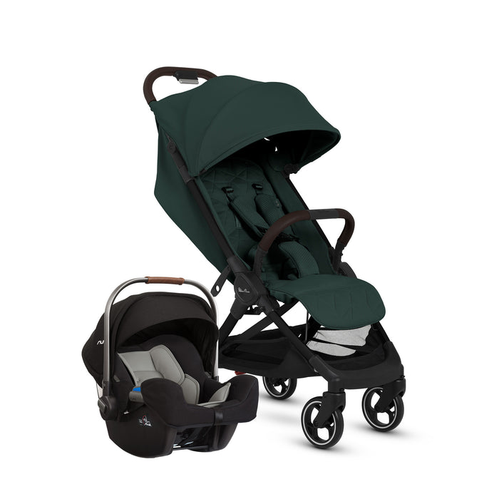Black stroller and car seat set on a white background