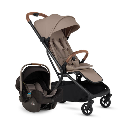 Baby stroller with car seat attachment on a white background