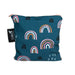 Teal pouch with rainbow pattern and Calibra tag on a white background