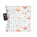 Pouch with mushroom pattern and Colibri Canada tag on a white background