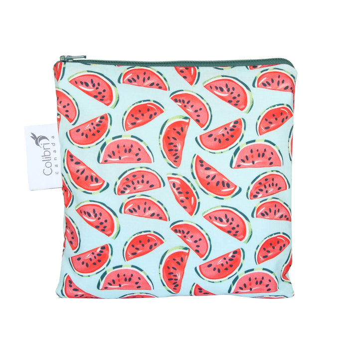 Pouch with watermelon pattern on a light blue background