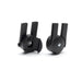 Two black mechanical components on a white background