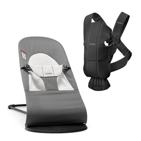 Baby Björn Bouncer & Carrier Bundle - Bouncer Balance Soft in Dark Gray Jersey  + Carrier Mini in Black Woven