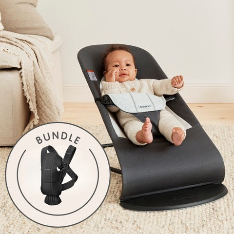 Baby Björn Bouncer & Carrier Bundle - Bouncer Balance Soft in Dark Gray Jersey  + Carrier Mini in Black Woven