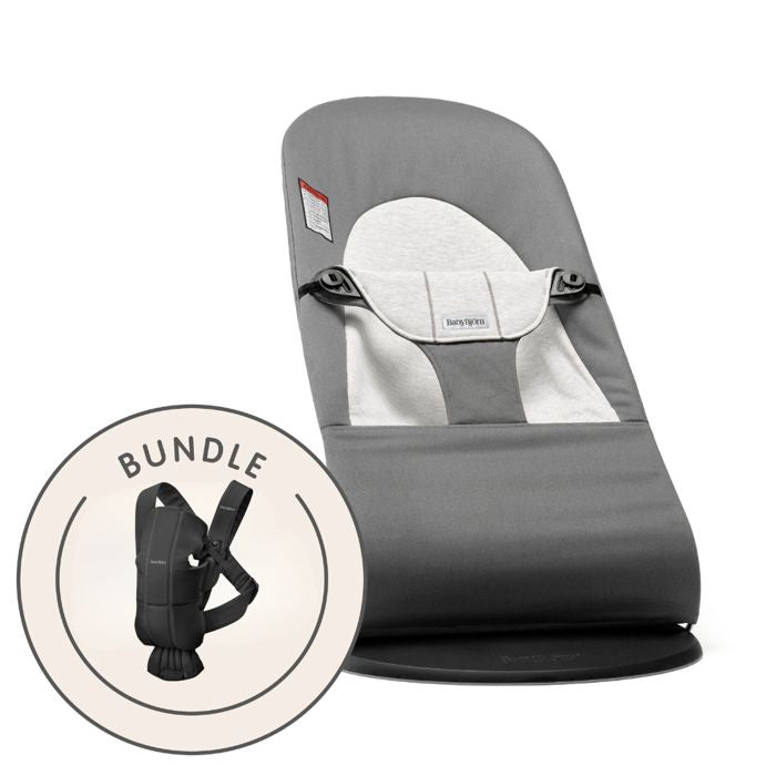 Baby Björn Bouncer & Carrier Bundle - Bouncer Balance Soft in Dark Gray Jersey  + Carrier Mini in Black Woven