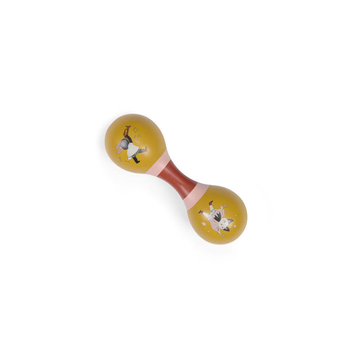 Maraca with cartoon character design on a white background