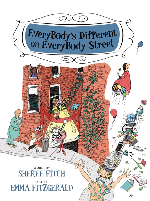 caption-Everybody's Different on Everybody Street by Sheree Fitch. Art by Emma Fitzgerald