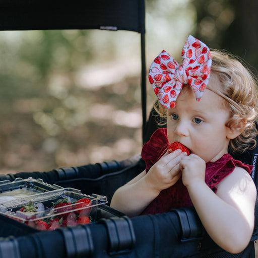 Child sits in Wonderfold Wagon with Snack tray | Nurtured.ca