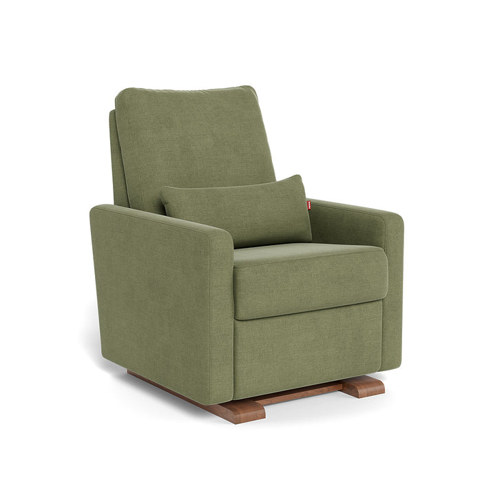 caption-Matera Glider with Olive Green Linen on Walnut Base