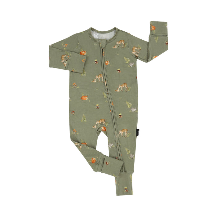 Belan.J Bamboo Footless Zippered Sleeper with Foldover Cuffs - Forest Friends