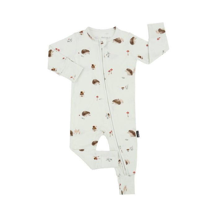 Belan.J Bamboo Footless Zippered Sleeper with Foldover Cuffs - Hedgehogs
