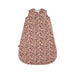 A sleeveless baby sleep sack with an all-over small floral print in dusty pink, brown, and white, shown flat against a solid white background.