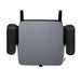 Gray car seat booster with black armrests on a white background