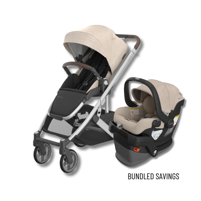 Baby stroller and car seat set on a white background with 'Bundled Savings' text.