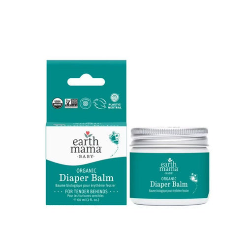 Earth Mama Organic Diaper Balm packaging and jar on a white background