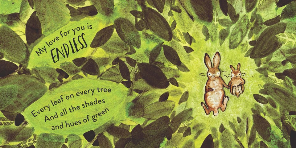 inside look at Every Leaf on Every Tree children's book depicts two bunnies