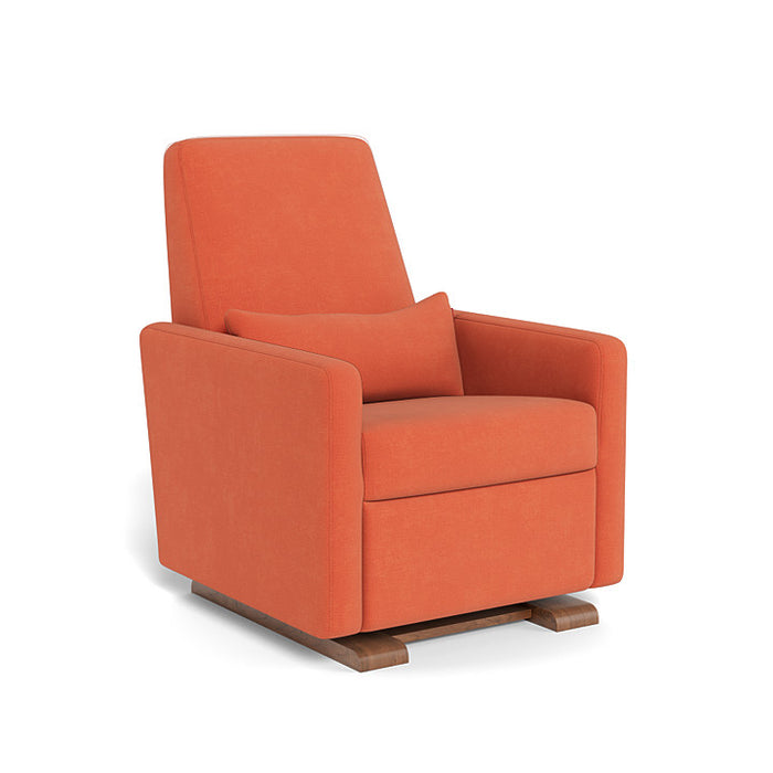 Orange armchair with wooden legs on a white background