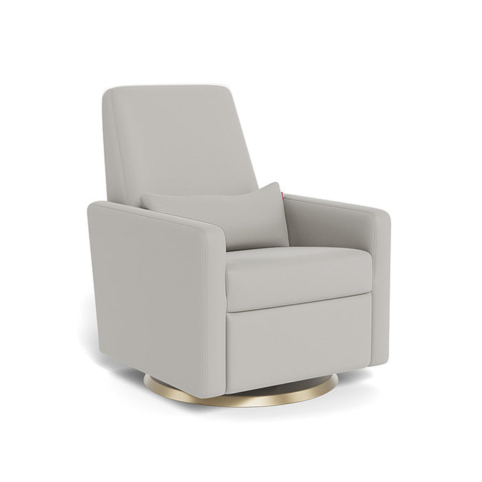 Gray swivel chair with gold base on a white background