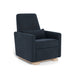 Dark blue armchair with wooden legs on a white background