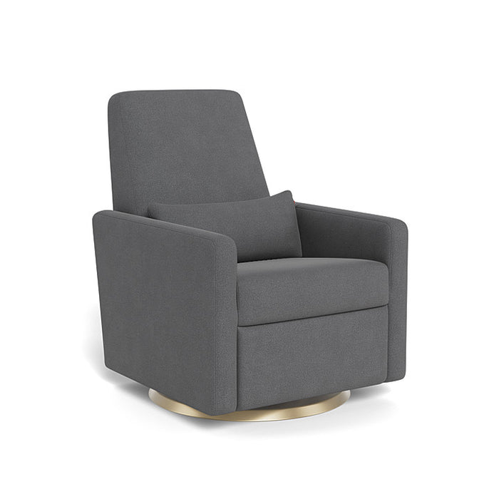 Gray swivel chair with gold base on a white background
