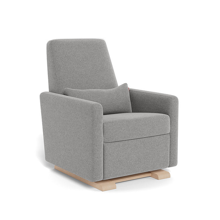 Gray armchair with wooden legs on a white background