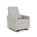 Gray recliner chair with wooden legs on a white background