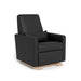 Black recliner chair with wooden base on a white background