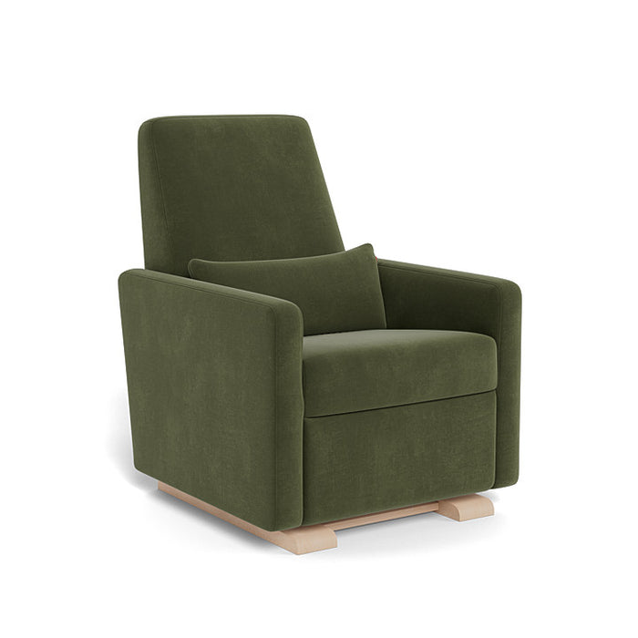 Green armchair with wooden legs on a white background